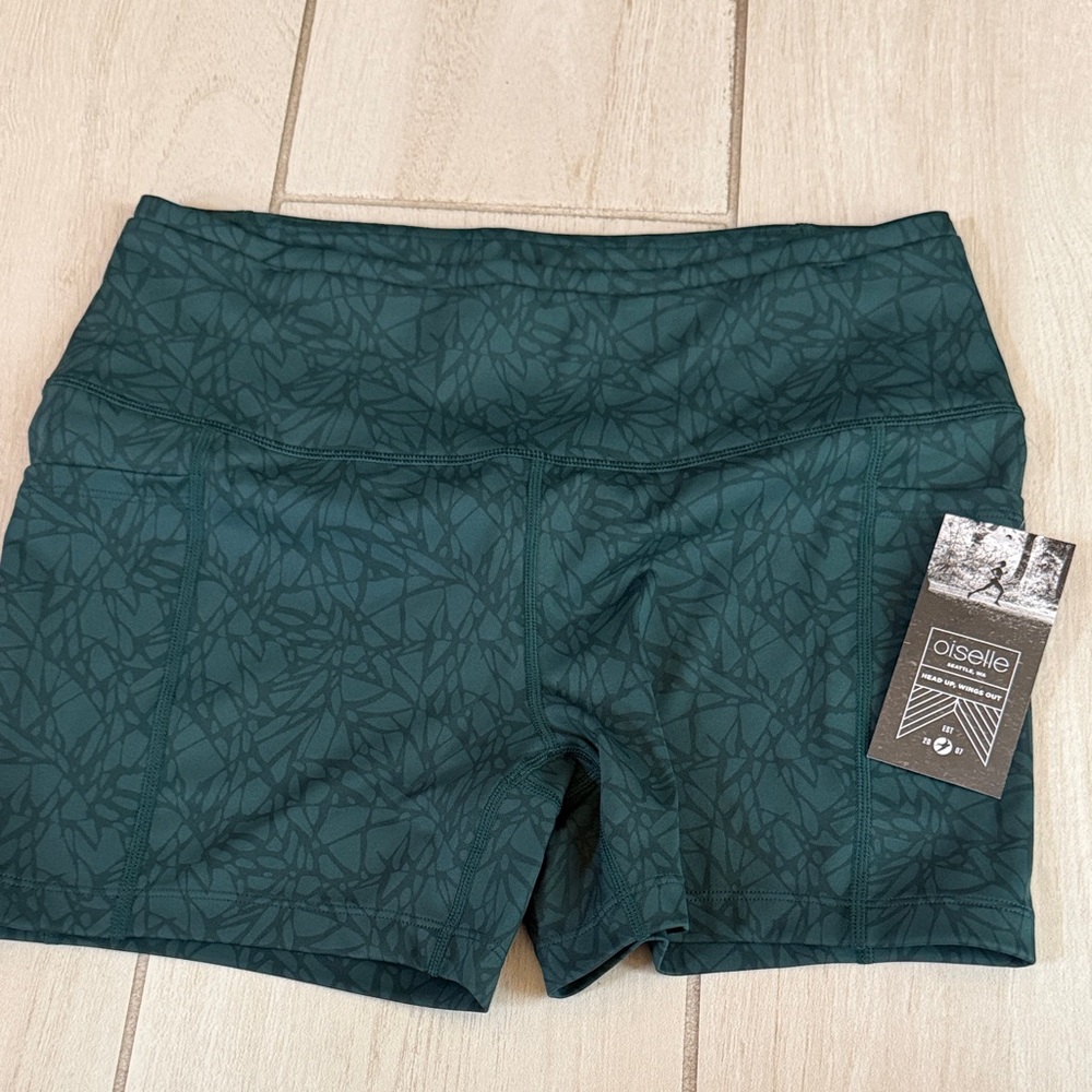 Oiselle Forest Green Patterned Athletic Shorts